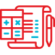 Calculator, paper, and pen icon